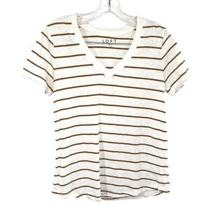 Loft Striped V-Neck Cotton Tee Shirt XS